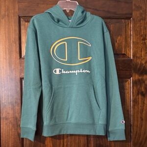 Champion Teal Hoodie with Gold Logo